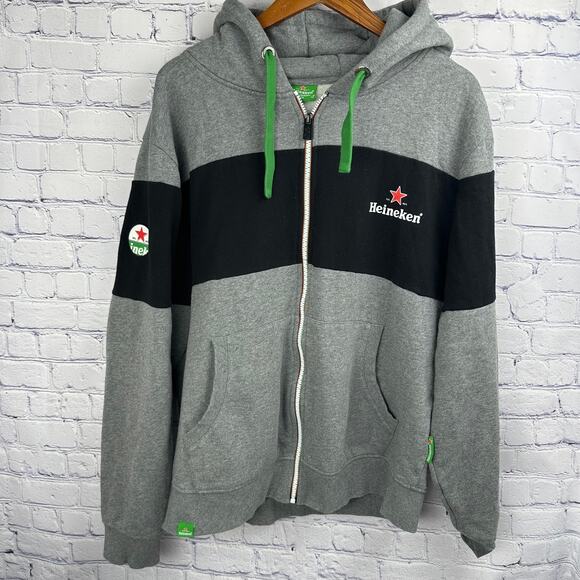 Heineken Zip Hoodie Jacket Grey Black With Hood Drawstring  Mens Sz XXL - Picture 1 of 11